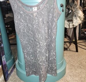 Gray lacy see through tank top